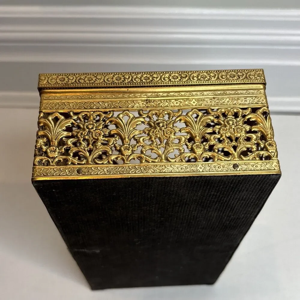 MCM Gold Tone Tissue Kleenex Box Filigree Holder Ornate Hollywood Regency